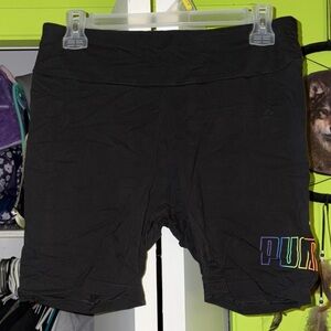PUMA Black Shorts with Rainbow Vibrant Logo L